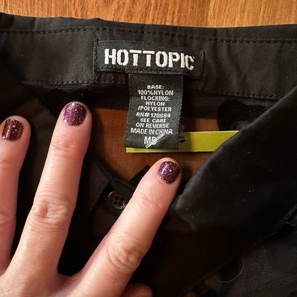 NWT Black Flocked Planchette Sheer Girls Button-Up size medium Ouija Hot Topic - Picture 5 of 8